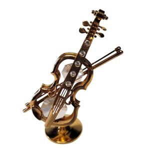 Violin Mascot Austrian Crystal 24K Gold Plated Music Instrument Figurine 3.5"